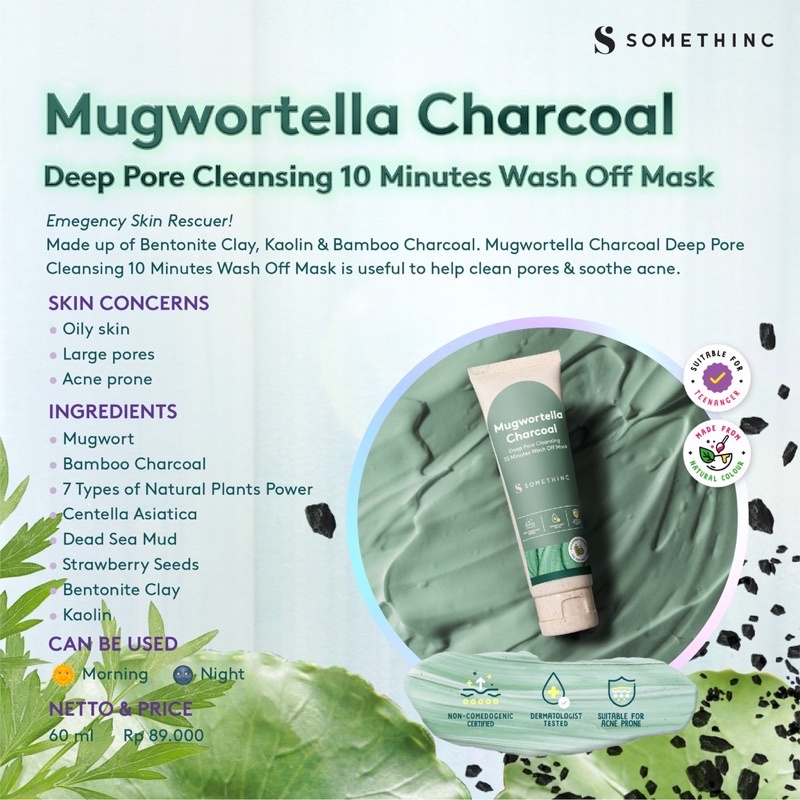 SOMETHINC Mugwortella Charcoal Deep Pore Cleansing 10 Minutes Wash Off Mask 60ml BPOM Face Mask