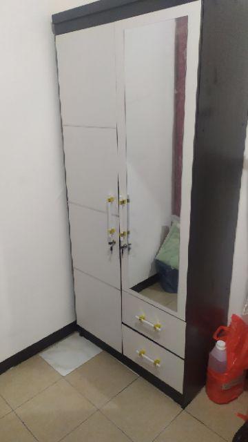 Lemari Pakaian 2 Pintu Minimalis Putih Dengan Cermin Premier