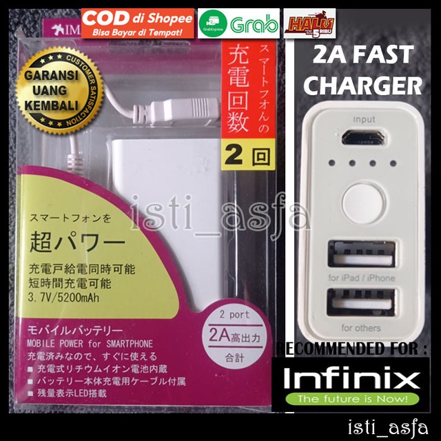 Original Powerbank Fast Charger Untuk HP INFINIX SMART 3 4 5 HD HOT 7 8 9 10 10S 10T PLAY PRO SPC L5