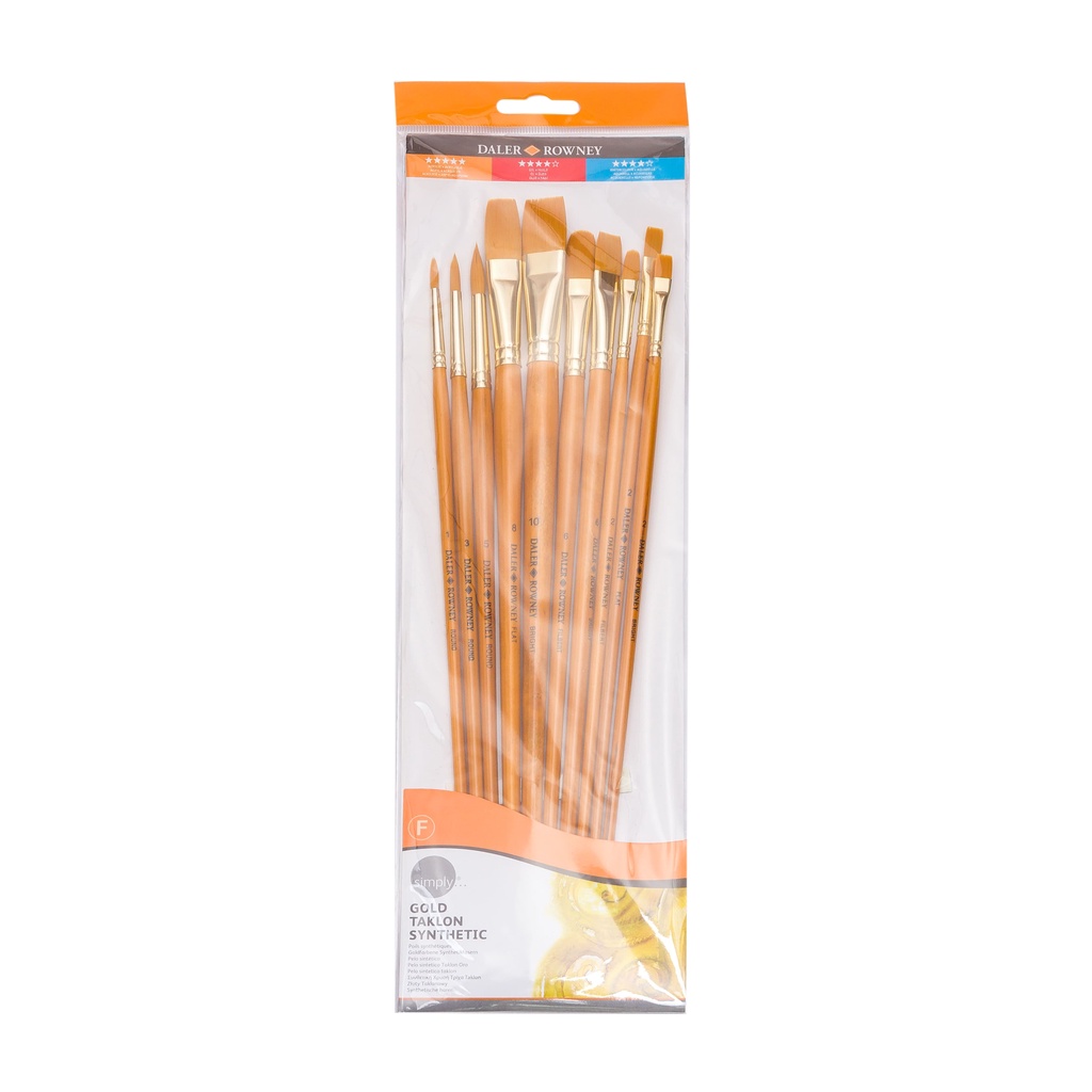 

Daler Rowney Kuas Cat Akrilik Simply Acrylic Gold Taklon Brush Set 10pcs - Halus, Lentur Anti Rontok