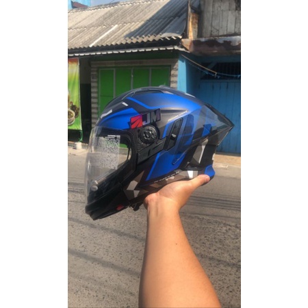 Zeus 613c MBLK/AJ14 BLUE + SPOILER Helm Harian Touring  Adventure