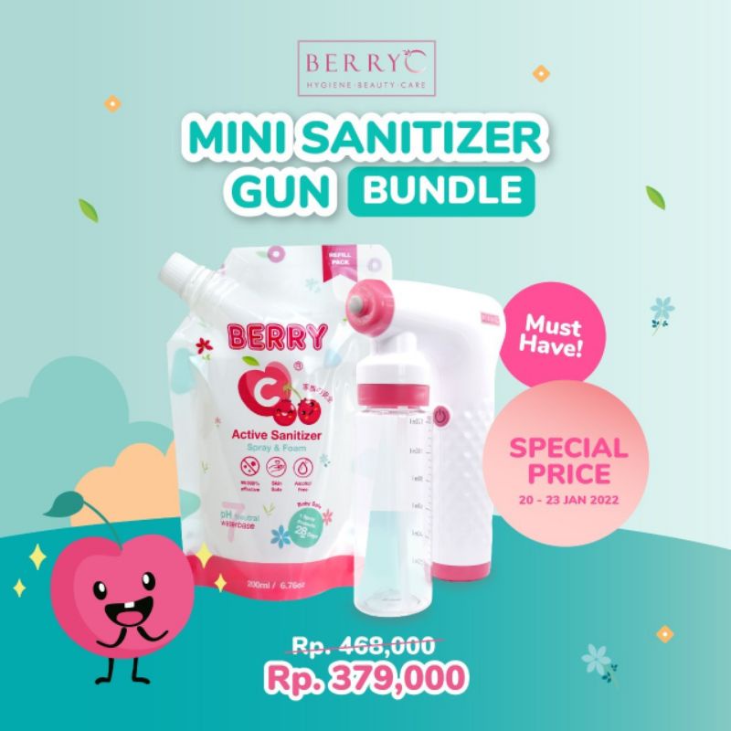 BerryC Berry C Bundle paket hemat promo diskon special price Mini Sanitizer GUN + Refill 200ml portable ringan handy coating