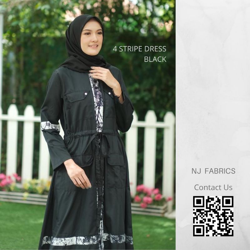 NJFabrics 4Str Dress Gamis Tali Casual Hijab Wanita Toyobo Premium Hitam - Navy
