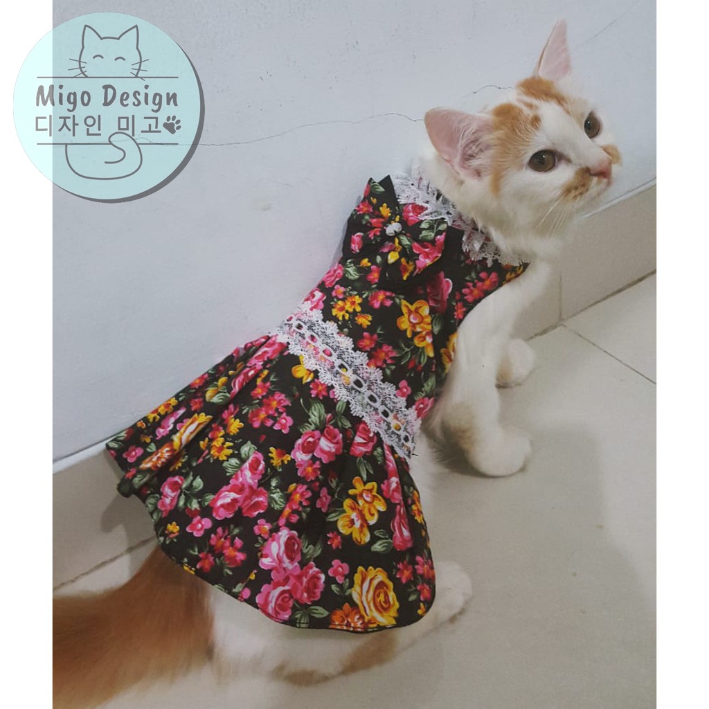 ⭐ Migo Design 30 ⭐ Baju Dress Kucing Anjing Flower Hitam Renda / Pakaian AnaBul Kucing Kelinci Anjin