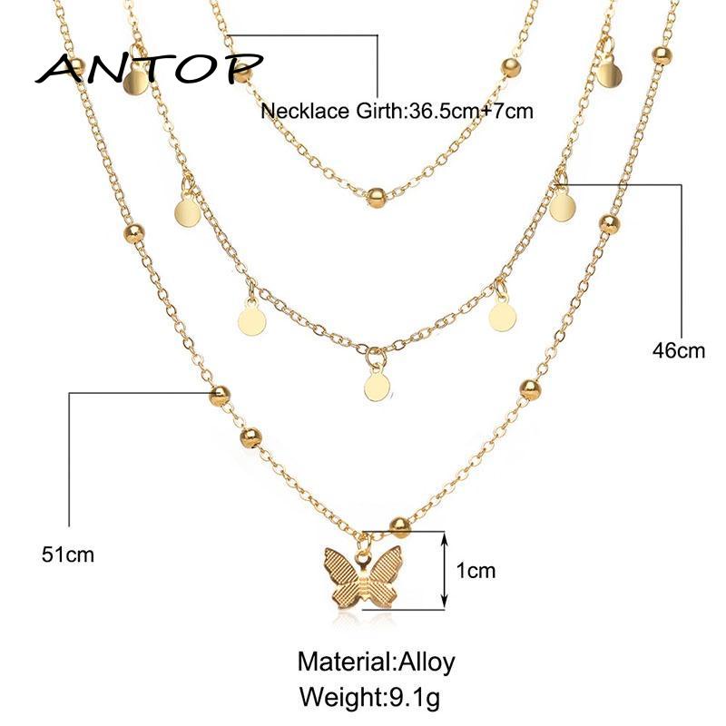 Kalung Korea Mutiara Kupu Emas Perak Rantai Multilayer Necklace Wanita Aksesoris ANTOP
