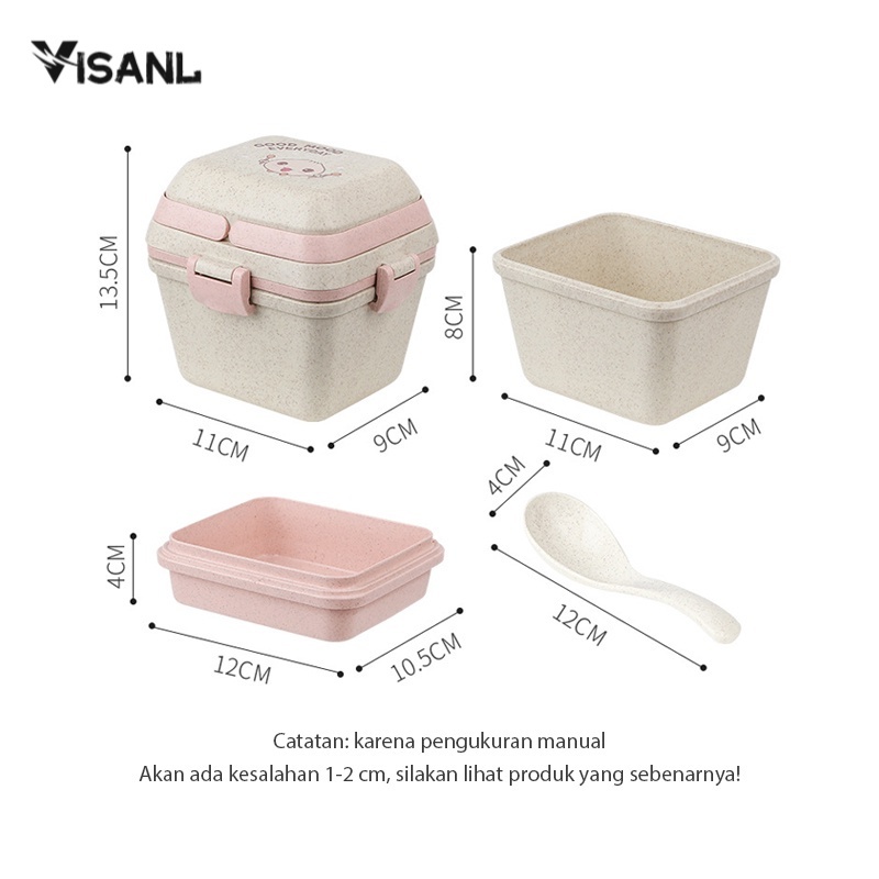 Lunch Box PP Jerami Gandum Bekal Free Sendok Kotak Tempat ​Makan Material Microwavable Anti Tumpah