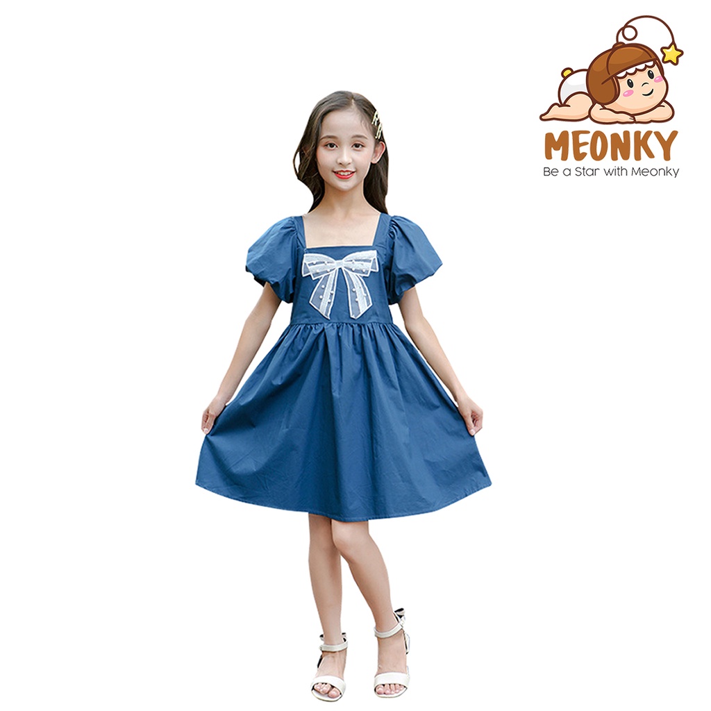 Meonky Official Shop Mantul Sale Baju Anak Cewek Korea Lengan Pendek Motif Dress Pita Renda Untuk anak usia sampai 6 Tahun Ke atas Simple dan Elegan ( G - 14 )-1