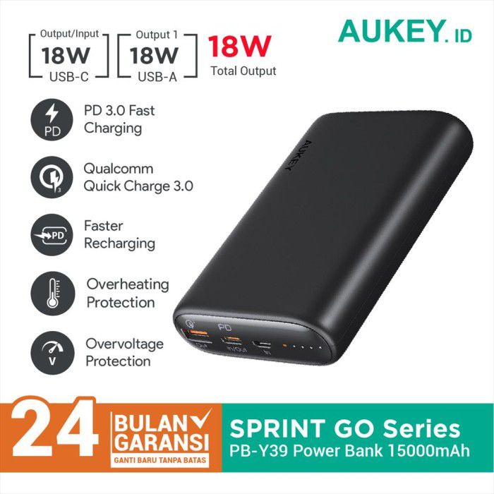 Aukey Powerbank Sprint Go Mini 15000 mAh with PD &amp; QC - 500715 - PB-Y39