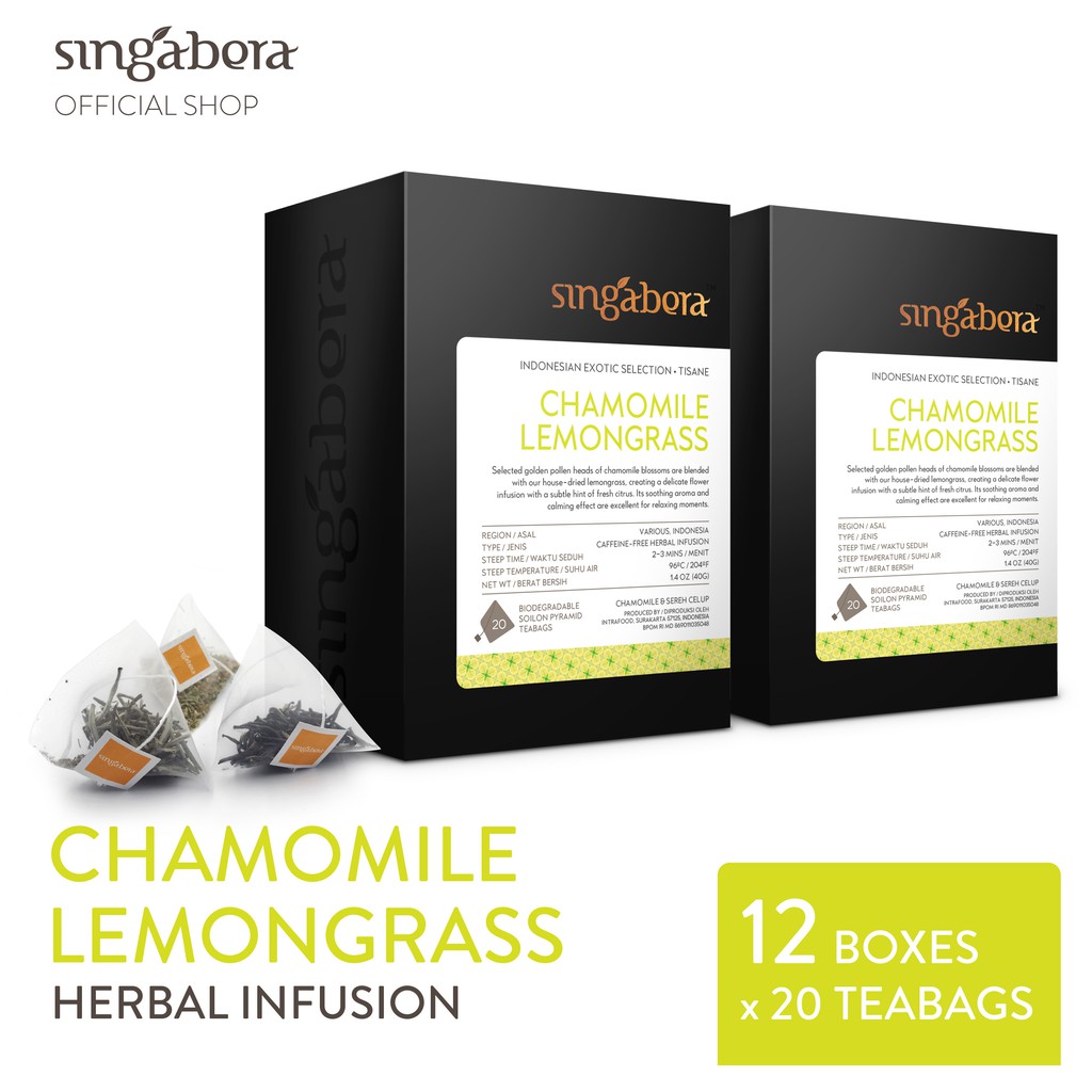 

Singabera Chamomile Lemongrass - Seduhan Herba - 12 box @ 20 teabags (1 karton berisi 12 box)