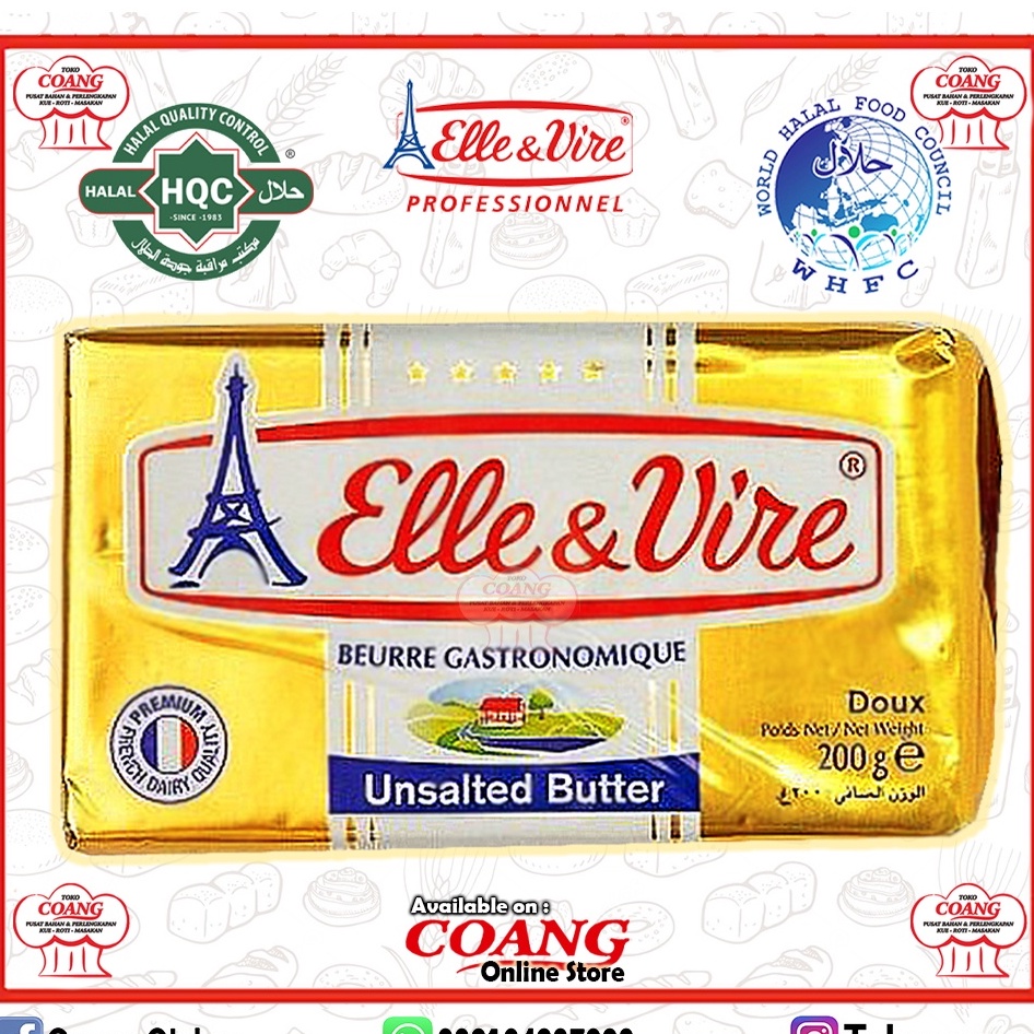 

ELLE VIRE UNSALTED BUTTER 200 GR - BUTTER IMPORT - MENTEGA TAWAR - BAGUS UNTUK MPASI