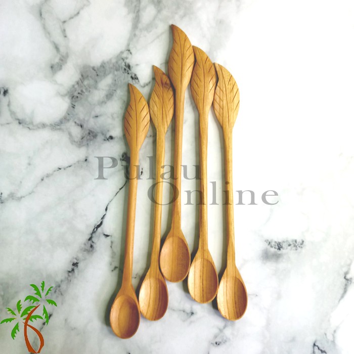 Sendok Jus Motif Daun Kayu Jati/ Sendok Pengaduk / Sendok Kayu Panjang