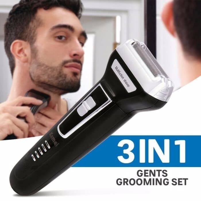 Alat Cukur Kumis Jenggot Multifungsi 3 in 1 Shaver Kemei- KM 6558 Hitam