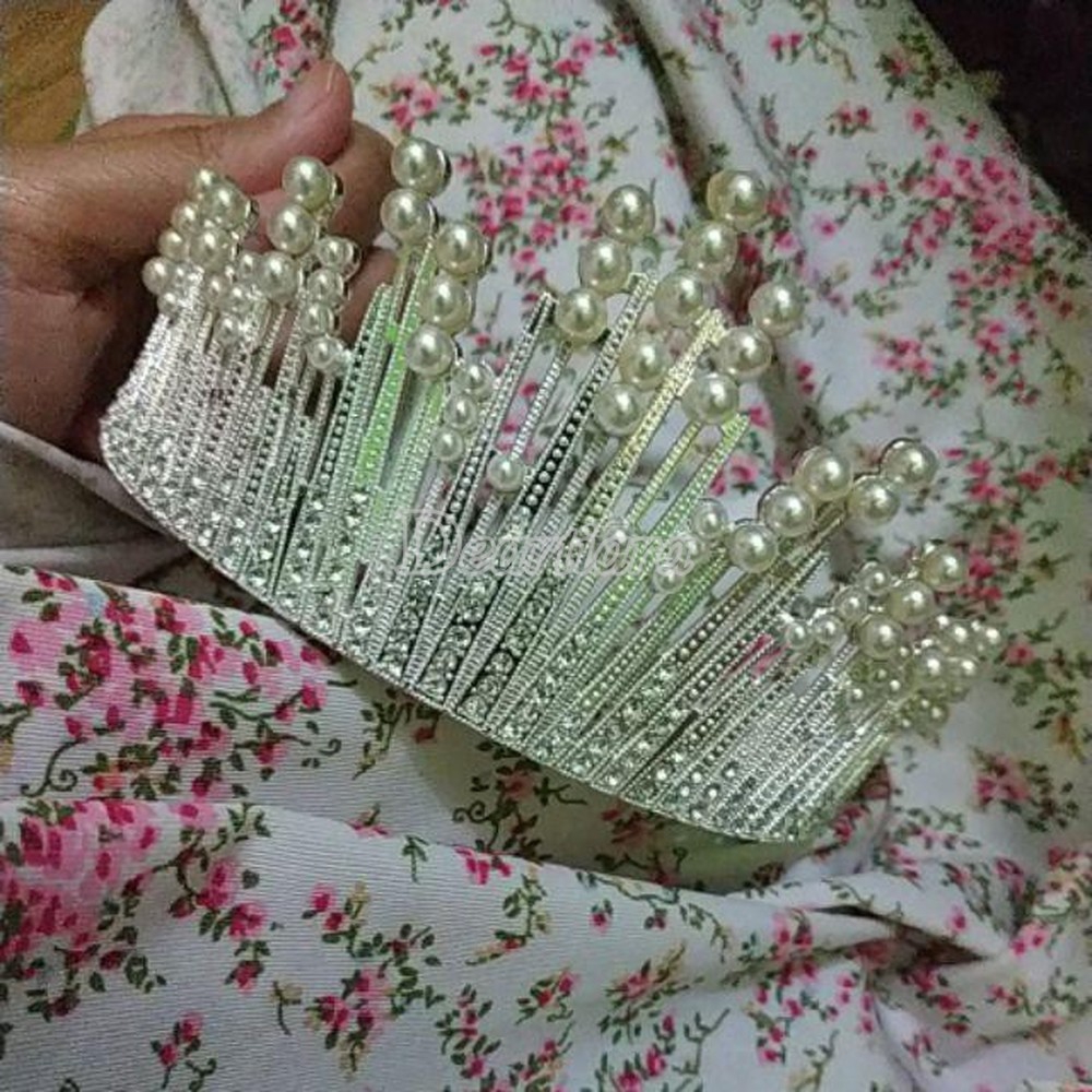 Deartiara [Promosi]Tiara Mahkota Kristal Mutiara Mewah Gaya Vintage untuk Pengantin Wanita