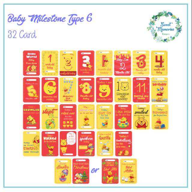 CUSTOM NAMA WINNIE THE POOH BABY MILESTONE CARD (KARTU SELFIE BAYI)