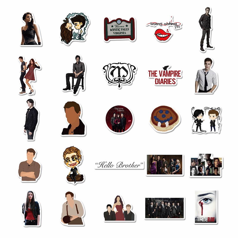 50 Pcs Stiker Seri Tv Amerika Vampire Diaries Tahan Air Untuk Dekorasi Laptop Kaca Gitar