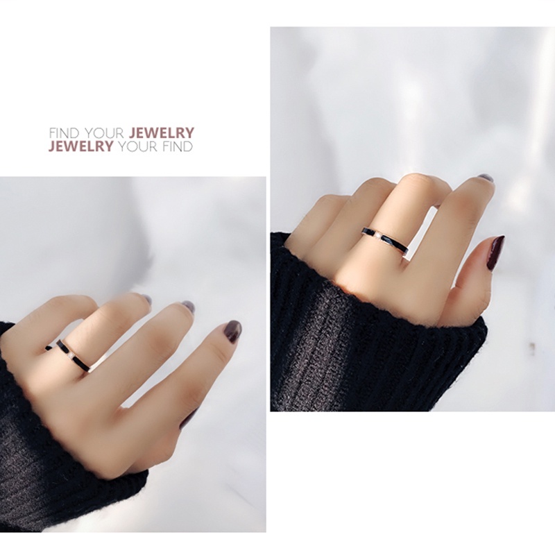 Cincin Wanita Titanium Stainless Steel Aksen Berlian Imitasi untuk Pria / Wanita Cincin hitam - PD