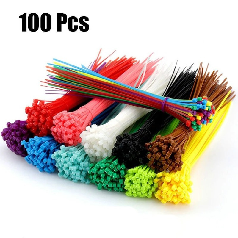 100pcs / Set Tali Pengikat Kabel Bahan Plastik Nilon Anti Slip Warna-Warni Untuk Industri