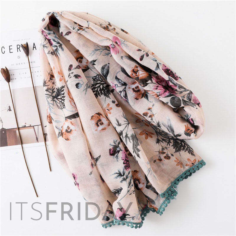 ITSFRIDAY IVY Scarf - Premium Pashmina Shawl Selendang Syal Pasmina Hijab Import Motif Aestetic Flower