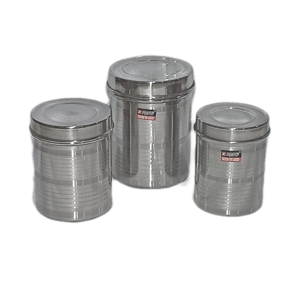 A1 Toples Tabung Stainless Set Rosh Isi 3 Set Tempat Penyimpanan Kue Kering Maupun Bumbu Dapur