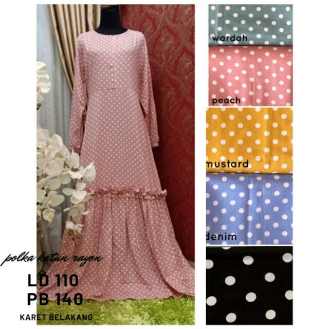 Gamis katun rayon viscose polka