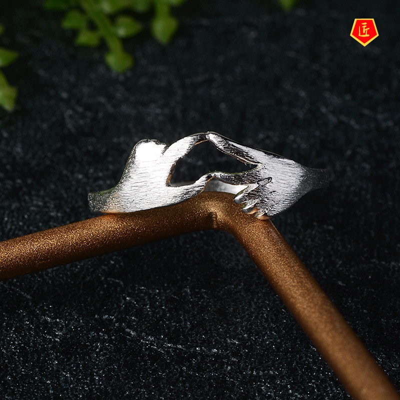 [Ready Stock]Creative S925 Silver Heart-Shaped Couple Ring