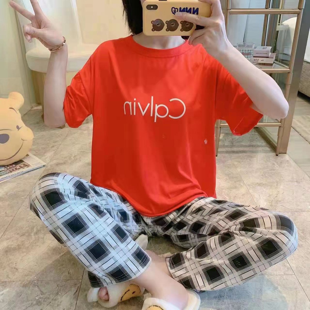 Piyama CP wanita baju tidur import jumbo/bigsize-CP CALVIN MERAH