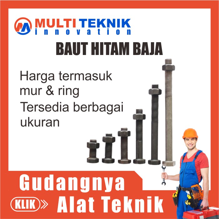 Mur Baut Baja Sekrup Skrup Hitam Panjang 12mm 25cm 30cm 1/2" Kunci 19mm Baut Balok MT223