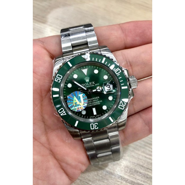 Jam Kw Super Premium Rolex Submariner Hulk Swiss Machine Silver Green Stainless