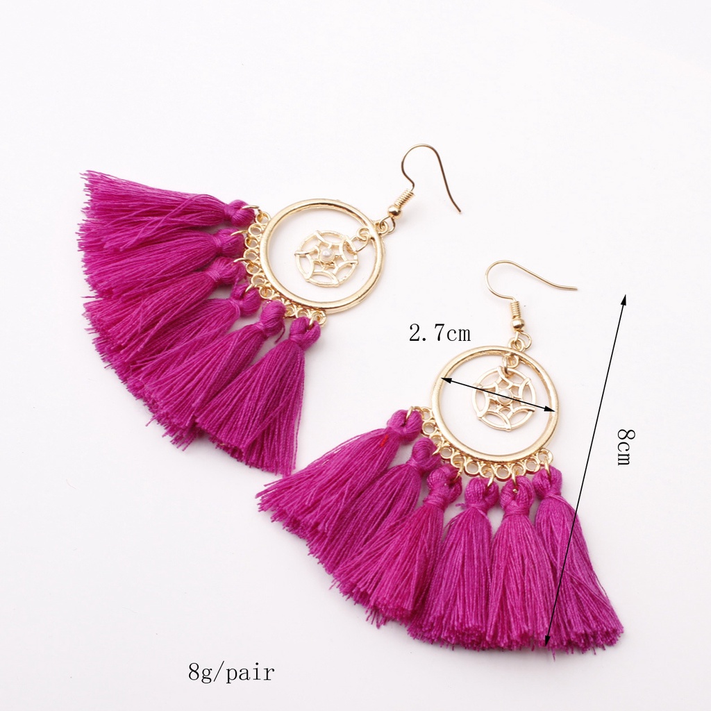 Fashion Dreamcatcher anting-anting wanita Bohemian ethnic style elegan rumbai anting-anting panjang