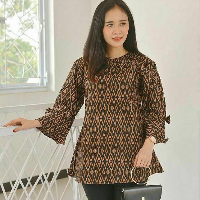 BLUS ZIGGY LAWASAN COKLAT ATASAN BATIK SOGAN SERAGAM KANTOR