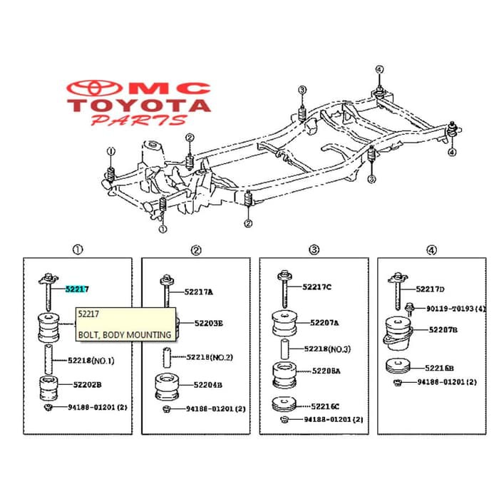 Baut Bolt karet Body Mounting Innova Fortuner Hilux 52217-0K010