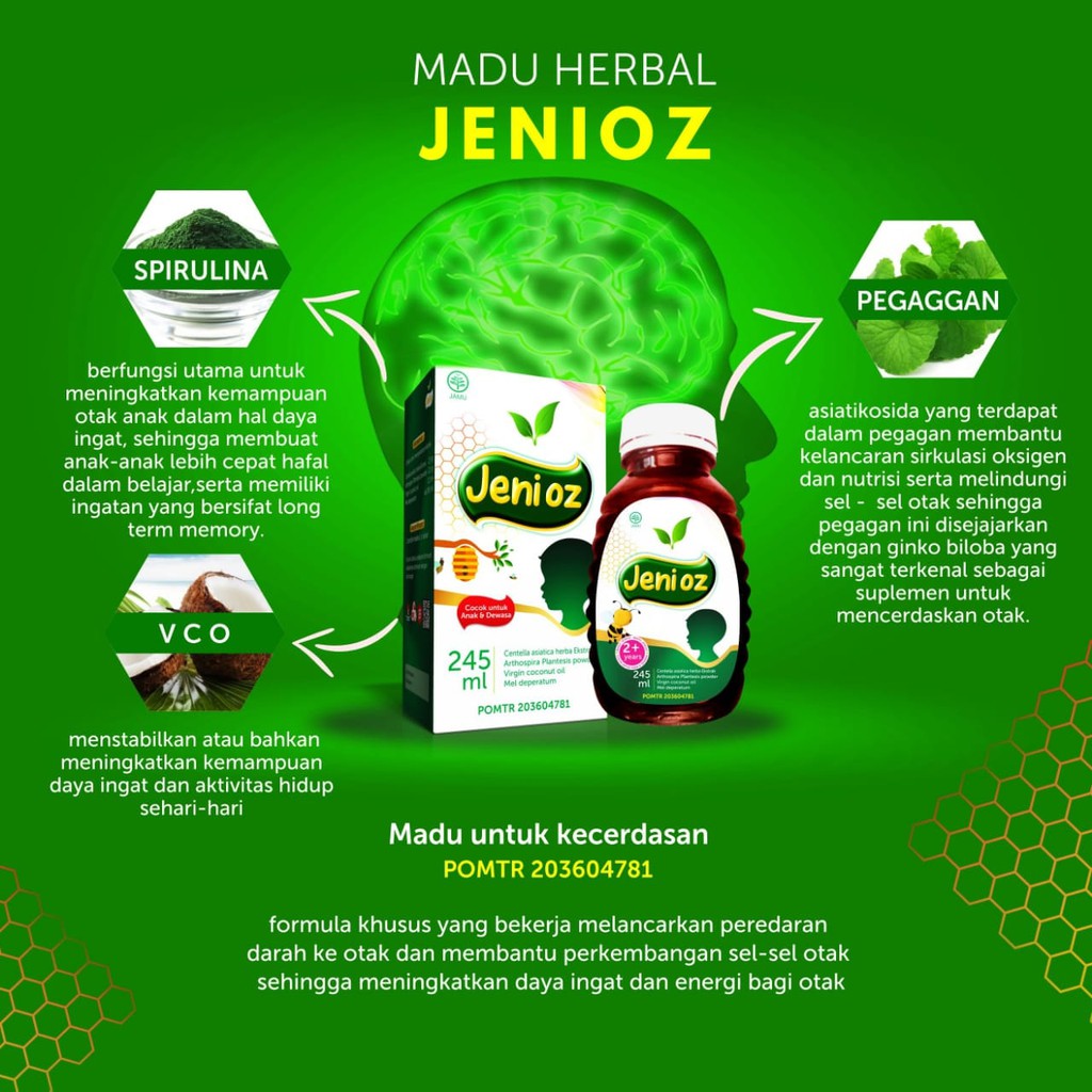 Madu 𝗝𝗘𝗡𝗜𝗢𝗭 | Herbal Nutrisi Otak | Membantu Menambah Ingatan &amp; Mencegah Kepikunan