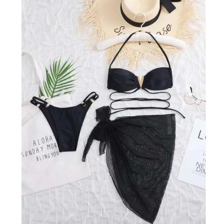 【AMY J】Bikini  Sexy  3-Piece Set  Black Bathing Suit 7466