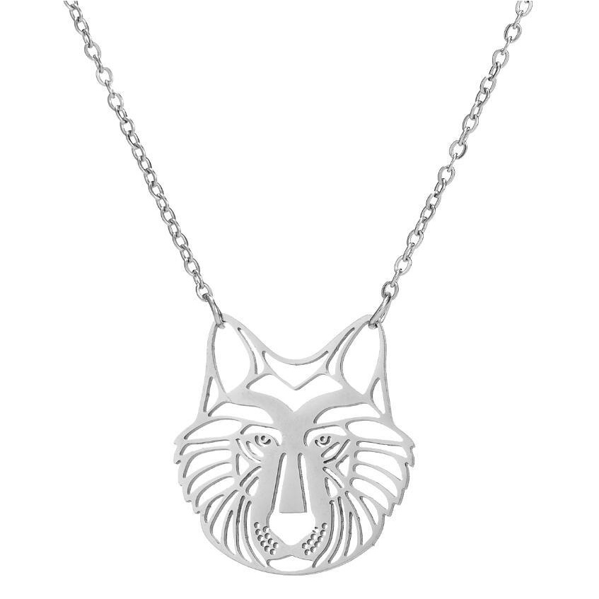 Kalung Rantai Liontin Kucing Dan Beruang Bahan stainless steel Untuk Wanita