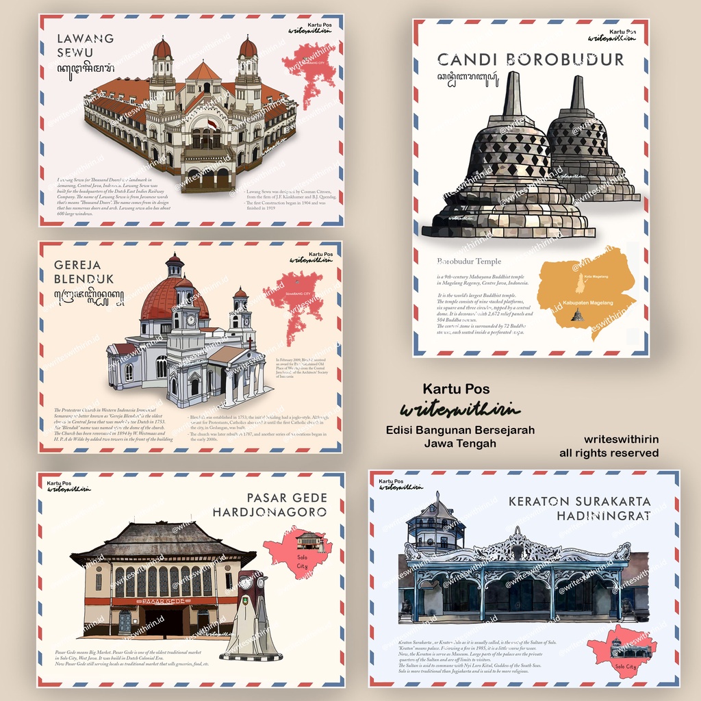 

(writeswithirin) Kartu Pos/ Post Card/ Postcard Bangunan Bersejarah Jawa Tengah