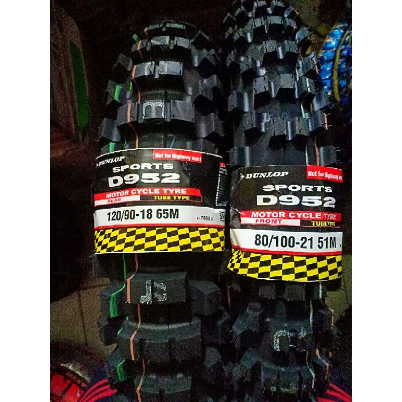 ban trail Dunlop d952 ring 18/21 sepasang depan dan belakang ukuran 80-100/21 dan 120-90/18