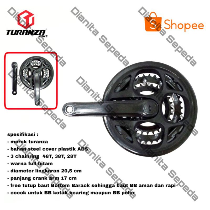 crank 3 speed mtb crankset gear gir tengah 3 susun chainring 28 38 48 T sepeda mtb turanza aviator