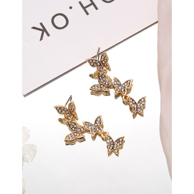 Fashion Golden Butterfly Tassel Earrings With Diamonds K69689