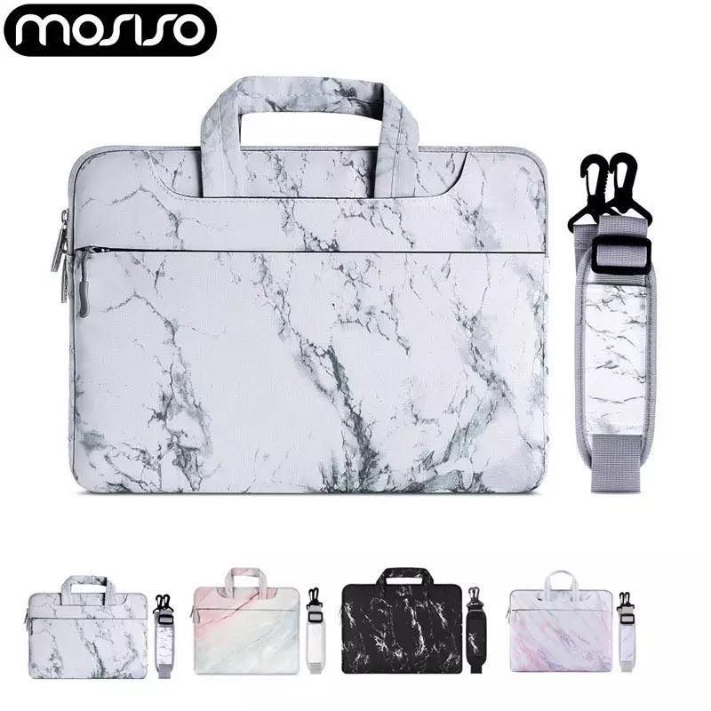 Tas Laptop Selempang Mosiso Shoulder Strap White Marble Size 13 14 15 16 inch