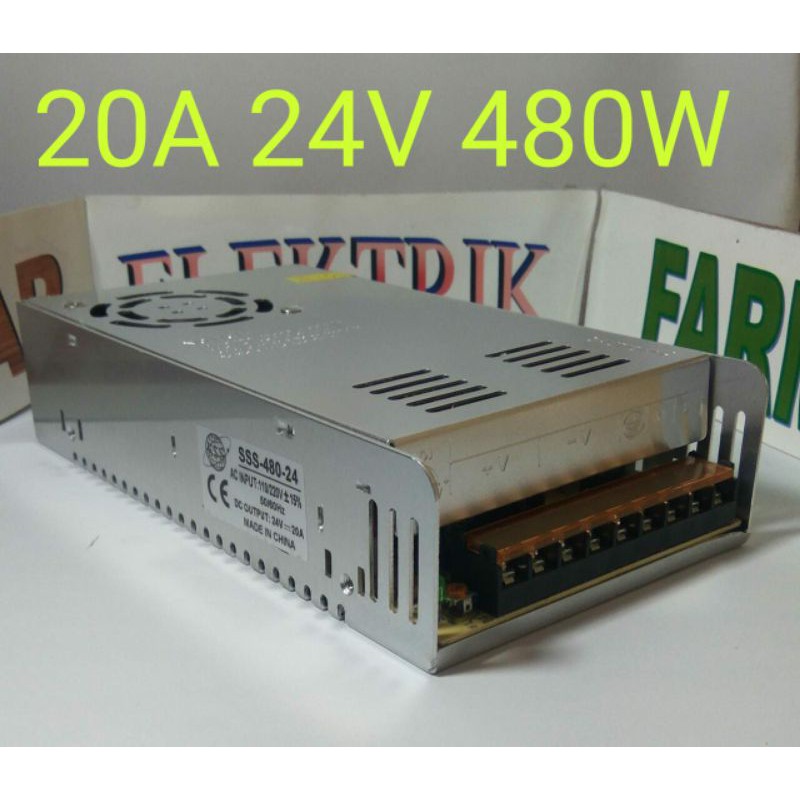 POWER SUPPLY/PSU 24V 20A 480W/switching/ 24Volt 20 Amper Dengan jaring-jaring Kipas