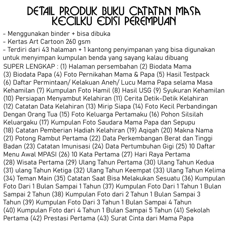 BUKU BAYI/ SCRAPBOOK BAYI/ JURNAL BAYI PEREMPUAN