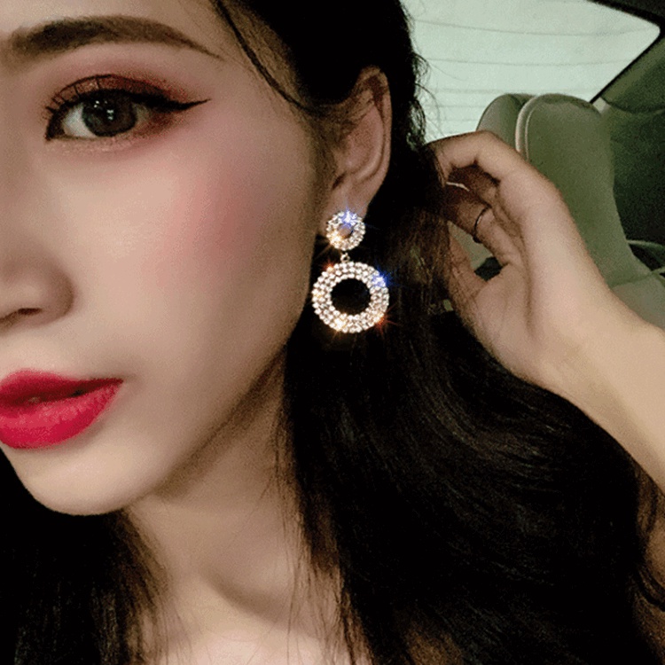 Korea gaya all-match 925 jarum perak berlebihan geometri bulat cincin anting-anting perempuan permat