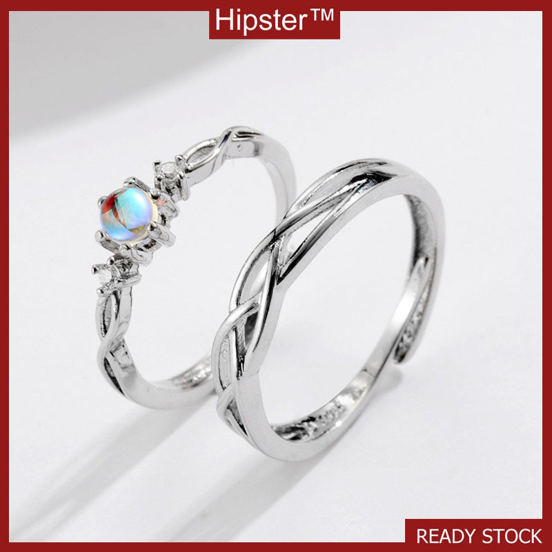 Cincin Moonstone Warna Silver Untuk Pasangan