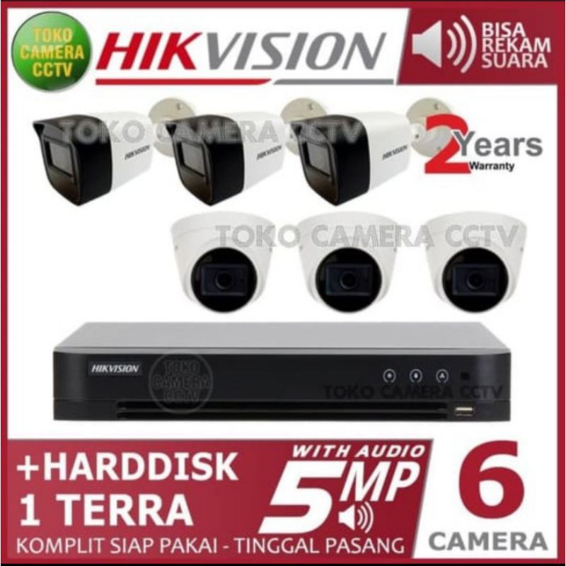 PAKET 6 CAMERA CCTV AUDIO SUARA HIKVISION 5MP KOMPLIT HARDISK 1TB
