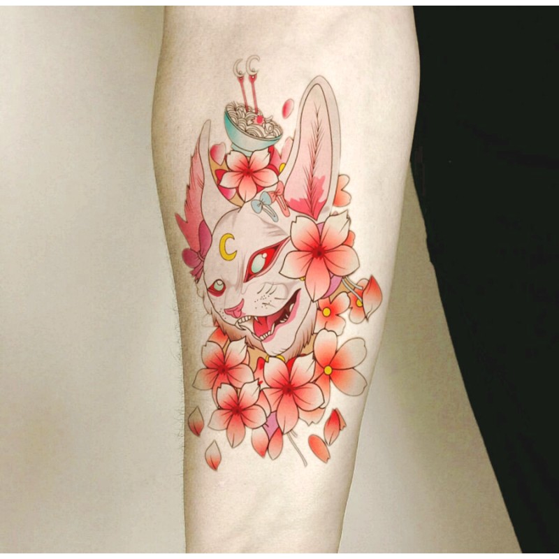 Stiker Tattoo Tato Temporer Anti Air Motif Bunga Sakura Jepang
