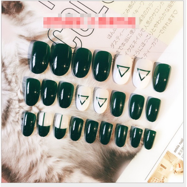 nail art 24pcs model marmer segitiga hijau+lem