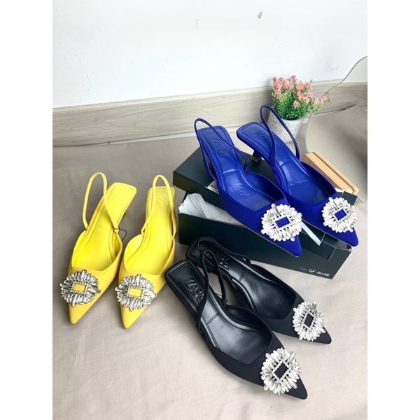 Sepatu Hak Wanita ZR Shimmery Kitten Heels Premium Import Hitam Black Pink Fuchsia Biru Blue Kuning 