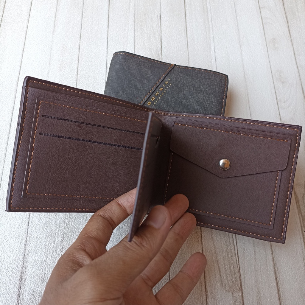 Boweisi 8828-1 Dompet Lipat Fashion Pria Kulit Kanvas