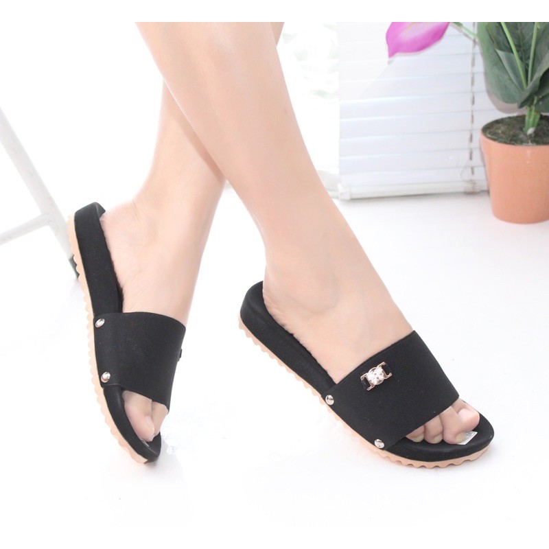 SANDAL SLOP WANITA FLAT TEPLEK TERBARU KEKINIAN SENDAL SELOP PEREMPUAN SLIP CEWEK SLIDE IBU PESTA KONDANGAN TAVANO JL-63-6