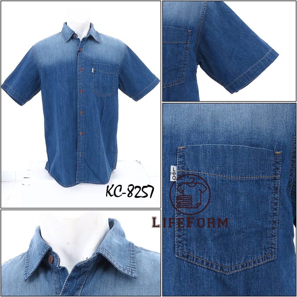 KEMEJA JEANS PRIA REGULAR LENGAN PENDEK LEA[KC8257]
